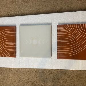 Abstract Sun and Moon Wall Art Set - Brown and White